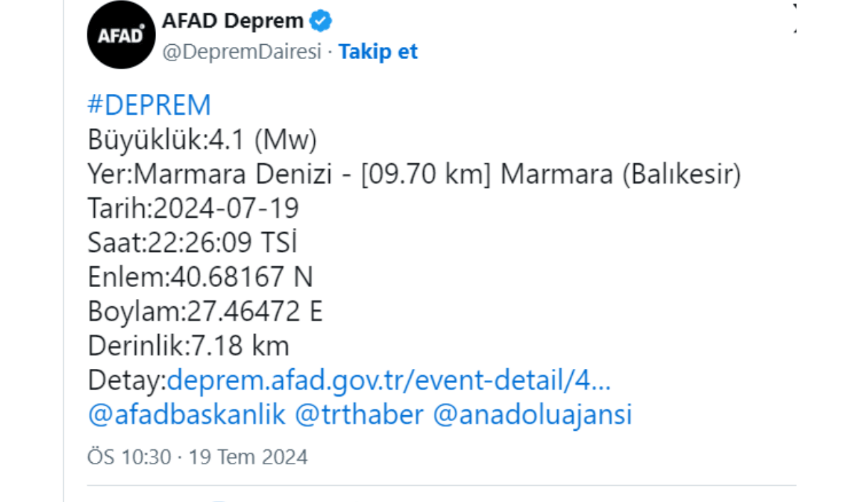 Marmara’da Korkutan Deprem!