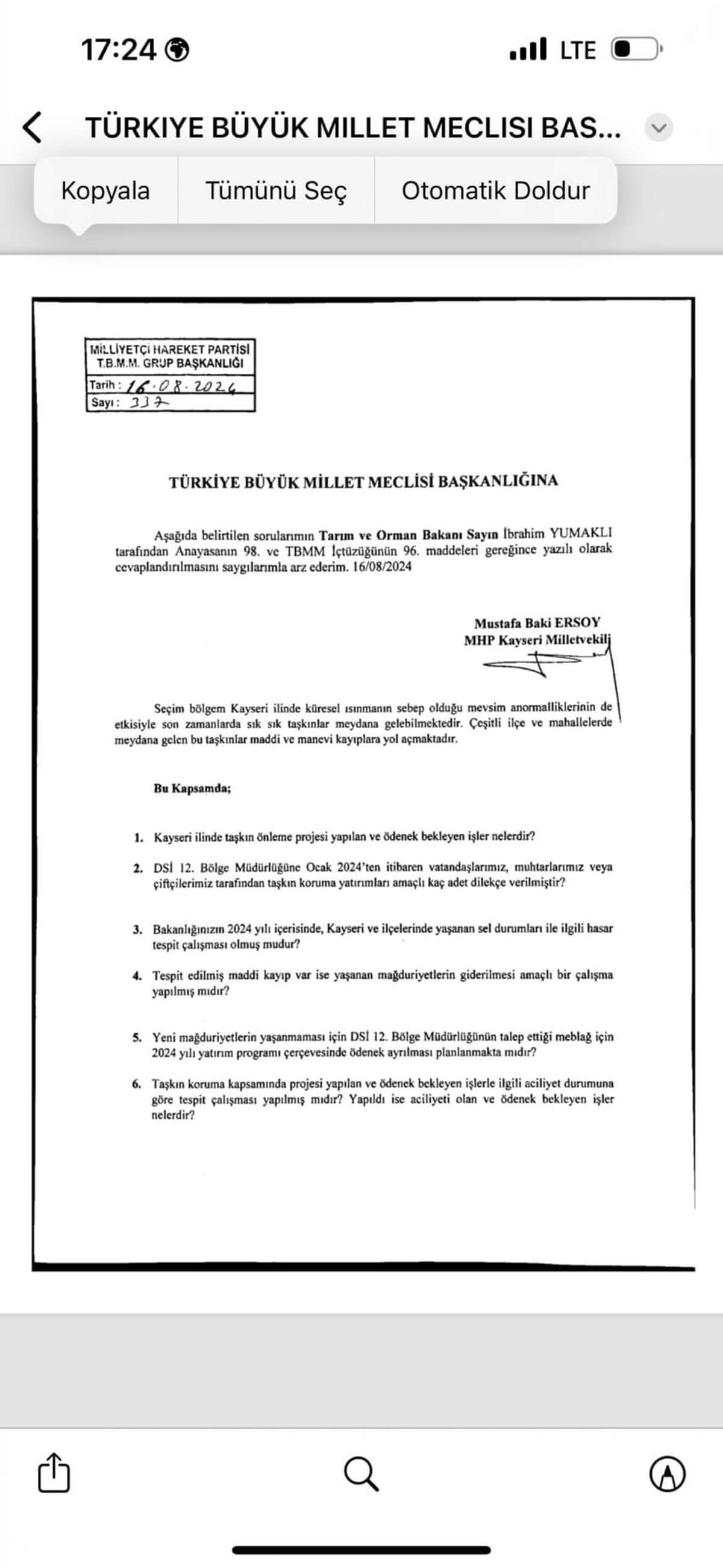 Baki Ersoy, Kayseri’deki O Sorunu Bakana Sordu! 22