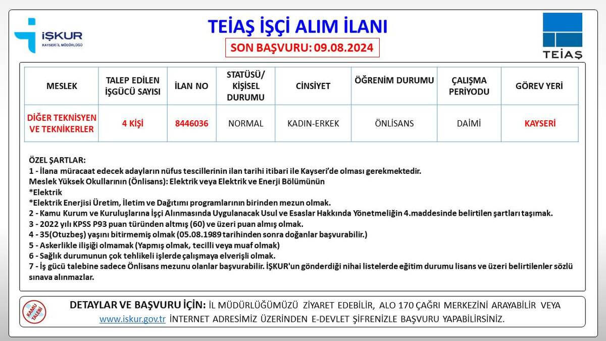 İşsizlere Müjde! Kayseri’de O Kurum Personel Alacak! 2 (1) (1)