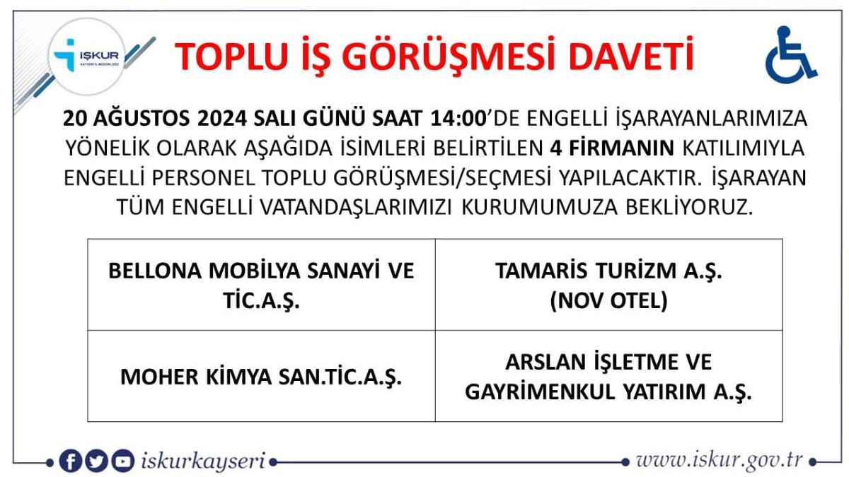 Kayseri’de 4 Firma İşçi Alımı Yapacak! İşte Şartlar 1