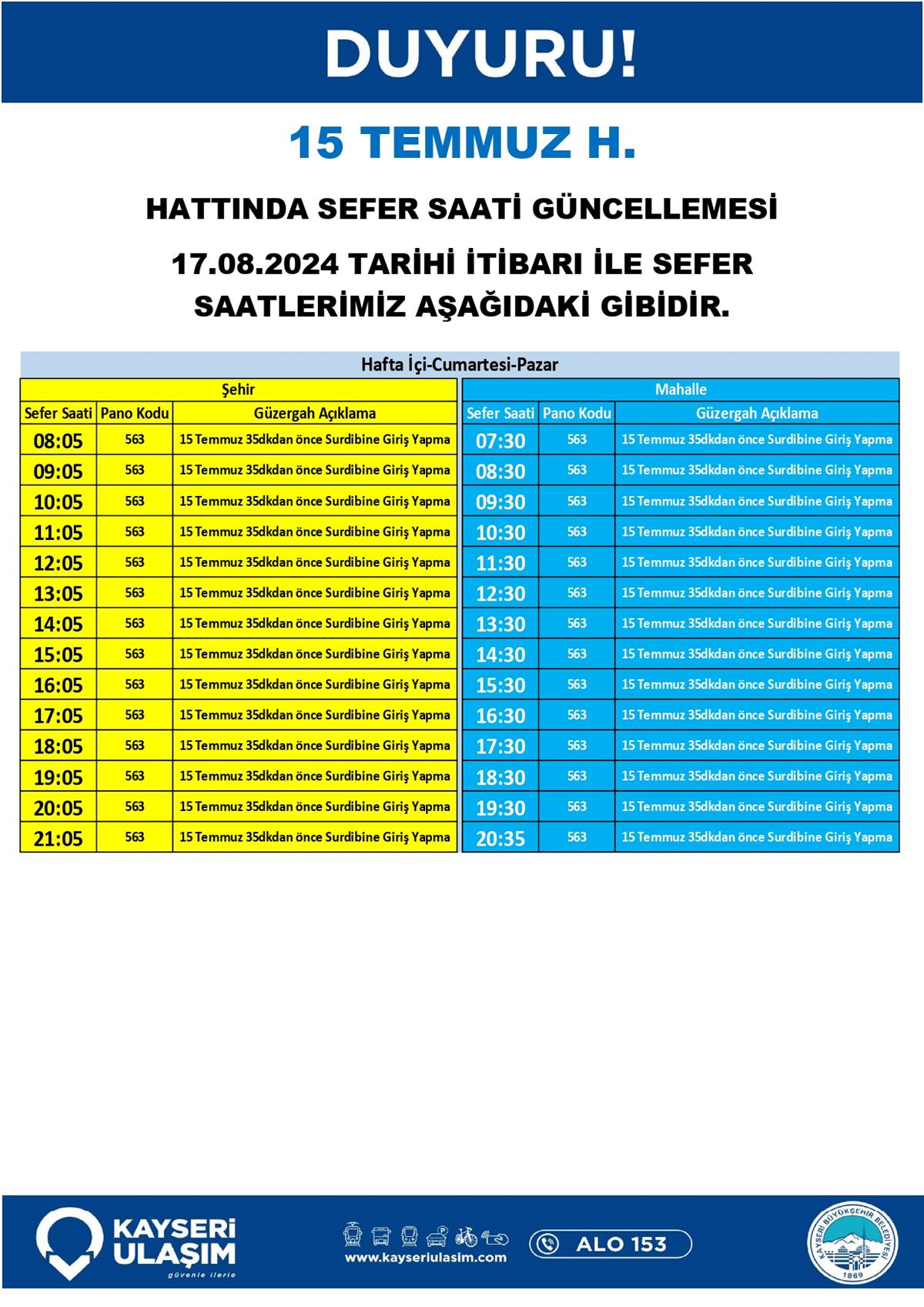 Kayseri'de Sefer Saatleri Ve Güzergahlar Değişti7