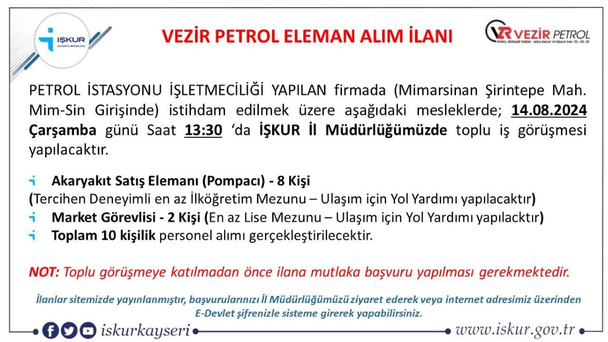 Kayserililer Dikkat! O Firma İşçi Alımı Yapacak