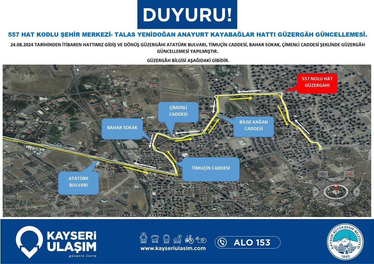 Şehir Merkezi Talas Yenidoğan Anayurt Kayabağlar Hattı Güzergâh Güncellemesi (1)