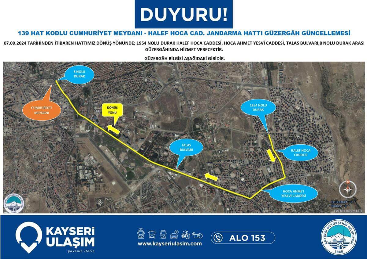 Cumhuriyet Meydanı Halef Hoca Cad. Jandarma Hattı Güzergâh Güncellemesi