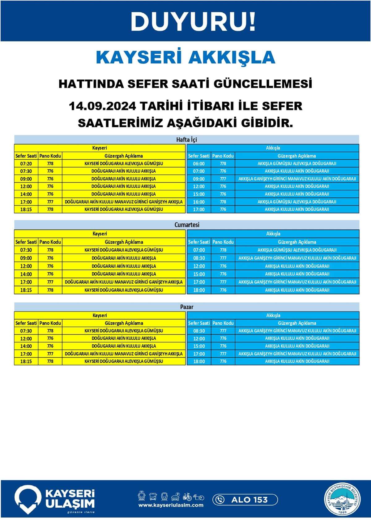 İlçeler Sefer Saatleri