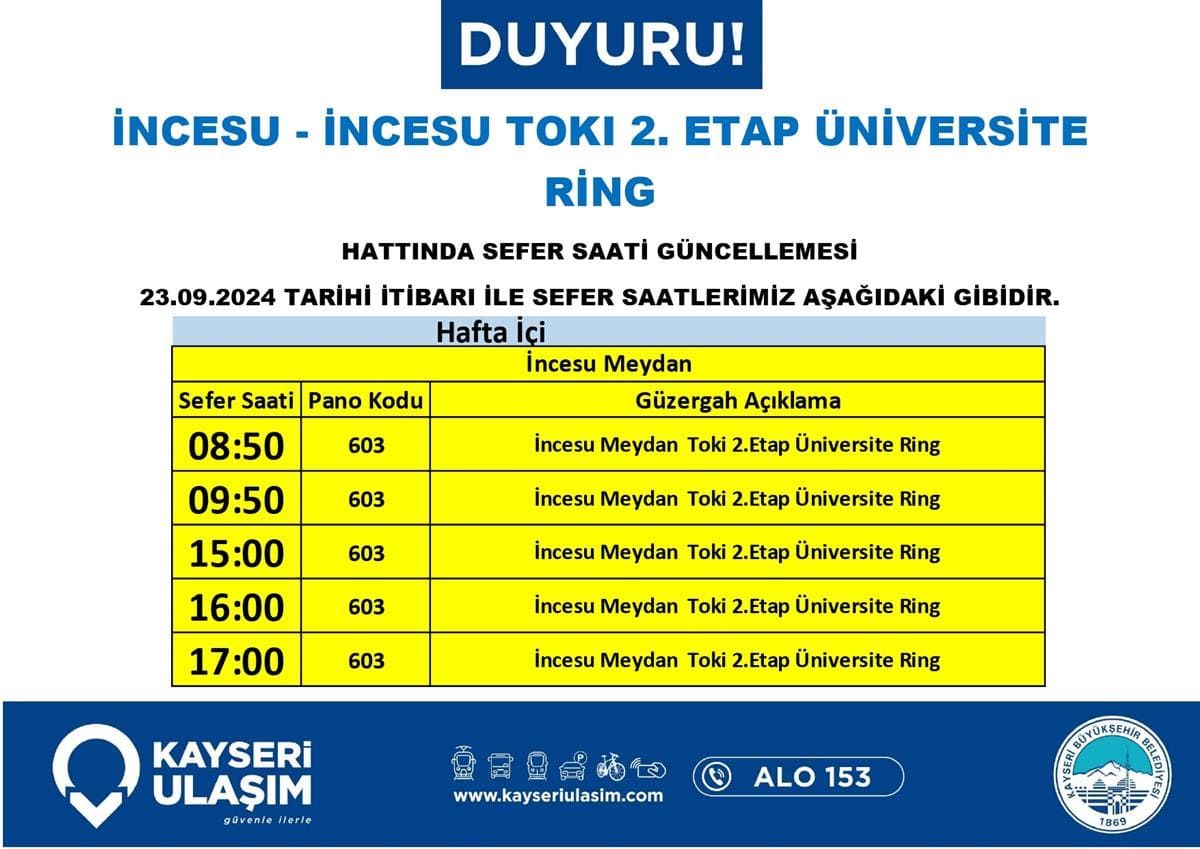 Kayseri’de Ulaşım Sefer Saatleri Değişti! 6