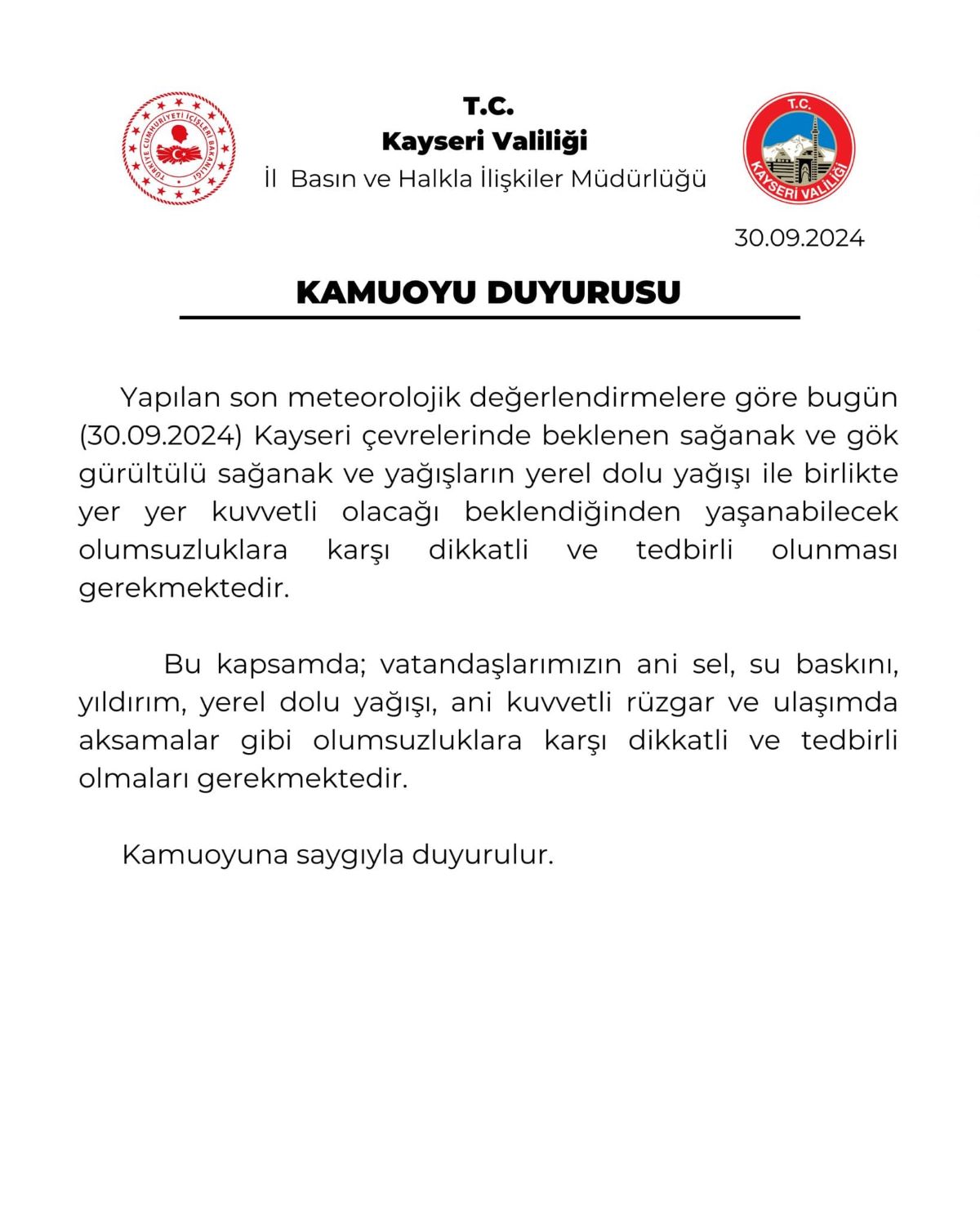 Kayseri'ye Korkutan Uyarı Geldi Valilikten ‘Dikkatli Olun’ Açıklaması Yapıldı! 3