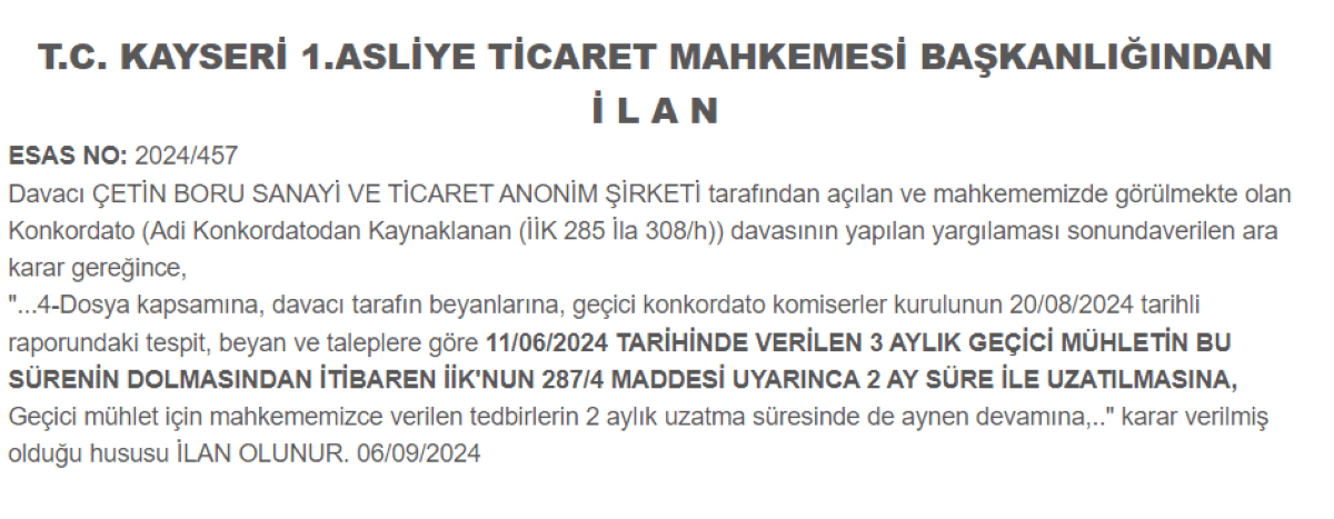 Konkordato İlan Eden Kayserili Firma İle İlgili Flaş Gelişme!