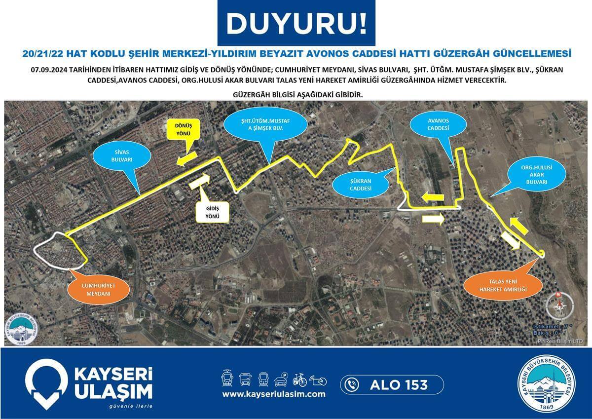 Şehir Merkezi Yıldırım Beyazıt Avonos Caddesi Hattı Güzergâh Güncellemesi