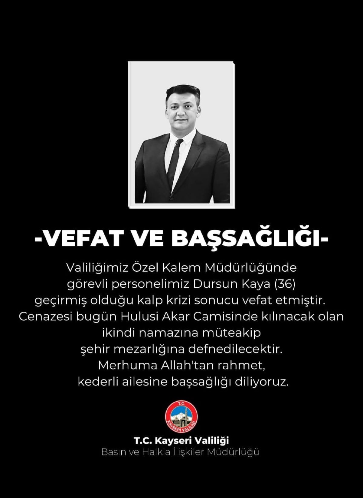 Kayseri Valiliği’nin Acı Günü! Gökmen Çiçek Yasa Boğuldu 1