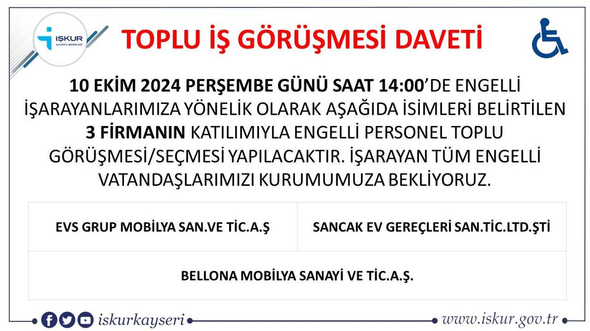 Kayseri’de Engelli Bireyler İçin Toplu İş Görüşmesi Yapılacak 2