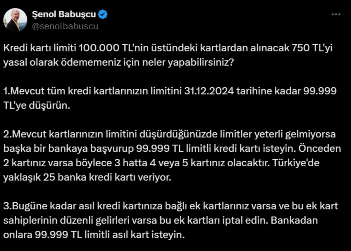 Şenol Babuşçudan İlginç Öneri! Kredi Kartlarında 750 Tl Savunma Fonunu Ödemek İstemeyenler Dikkat!