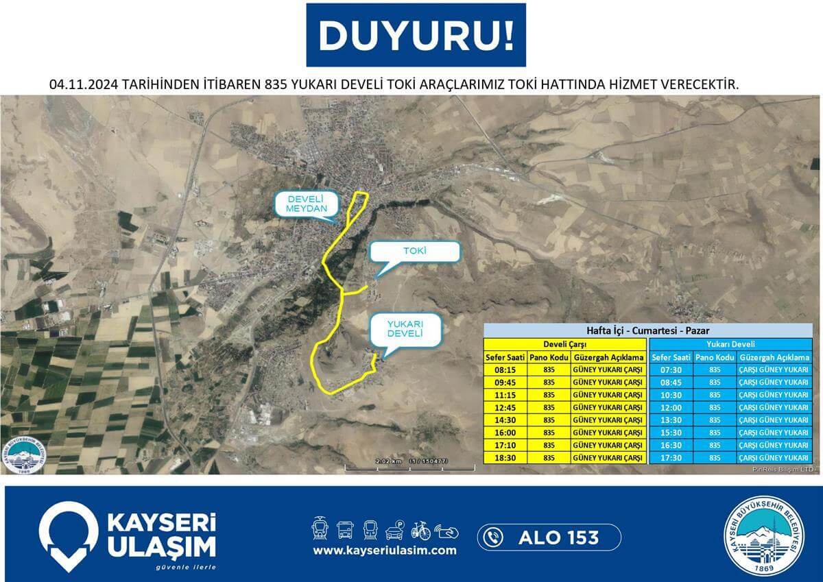 Develi Ilçe Ulaşım Develi Güzergah Değişikliği