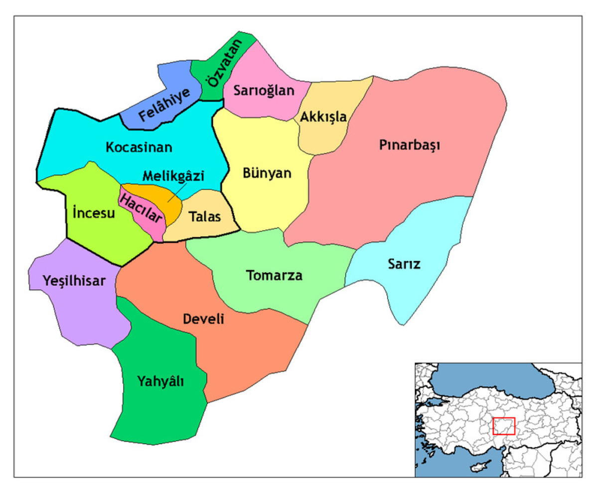 Kayseri Harita Ilçeler