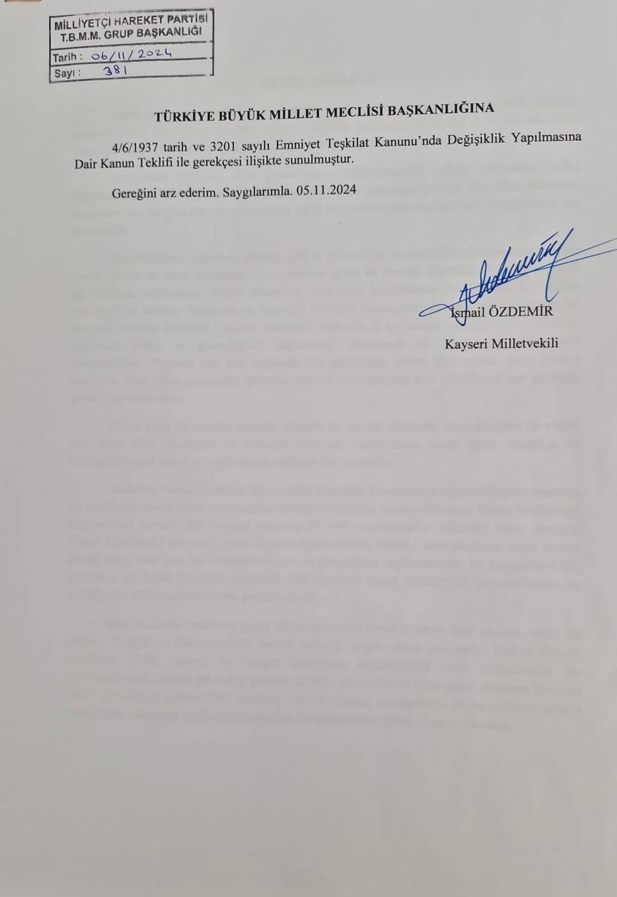 Kayseri Milletvekilinden Emniyet Teşkilatı Personeli Için Kanun Teklifi! 2 (1)