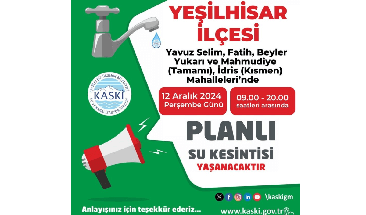 Kayseri’nin o ilçesinde yarın için alarm verildi!