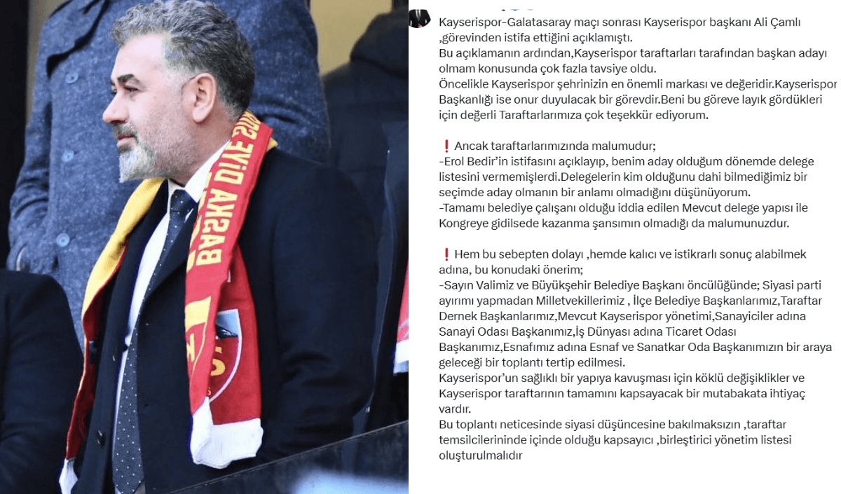 Ali Çamlı'nın istifası sonrası Sedat Kılınç'tan Kayserispor adaylık açıklaması!