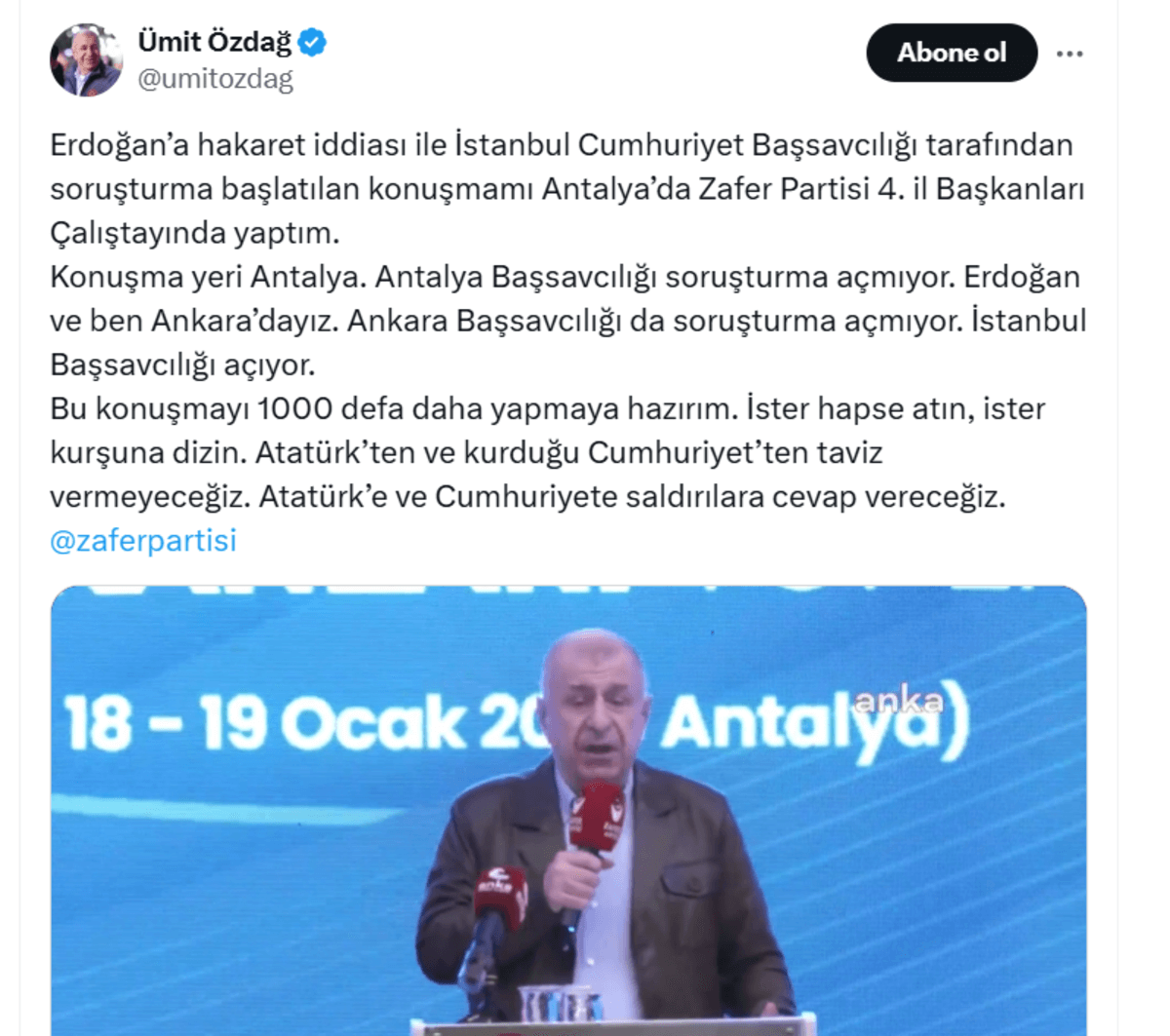 Hakkında Soruşturma açılan Başkan Özdağ’dan ilk açıklama: İsterseniz kurşuna dizin!
