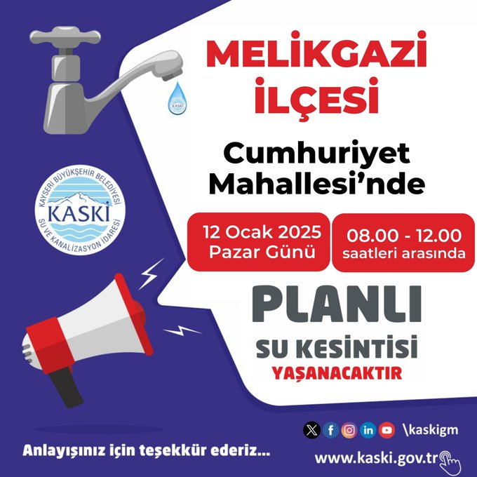 Kayseri'nin O Ilçesinde Su Kesintisi! Saatler Sürecek-1