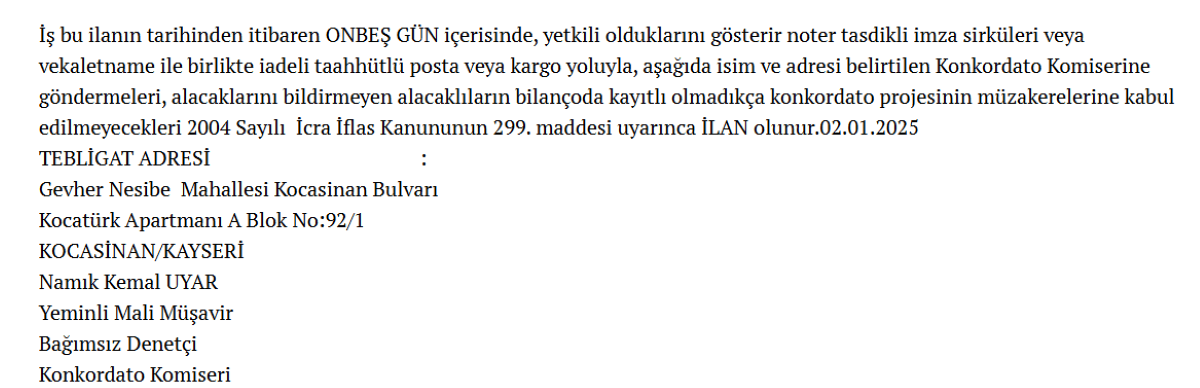 Konkordato Ilan Eden O Firmada Yeni Gelişme Alacaklılar Için Son 15 Gün! 2