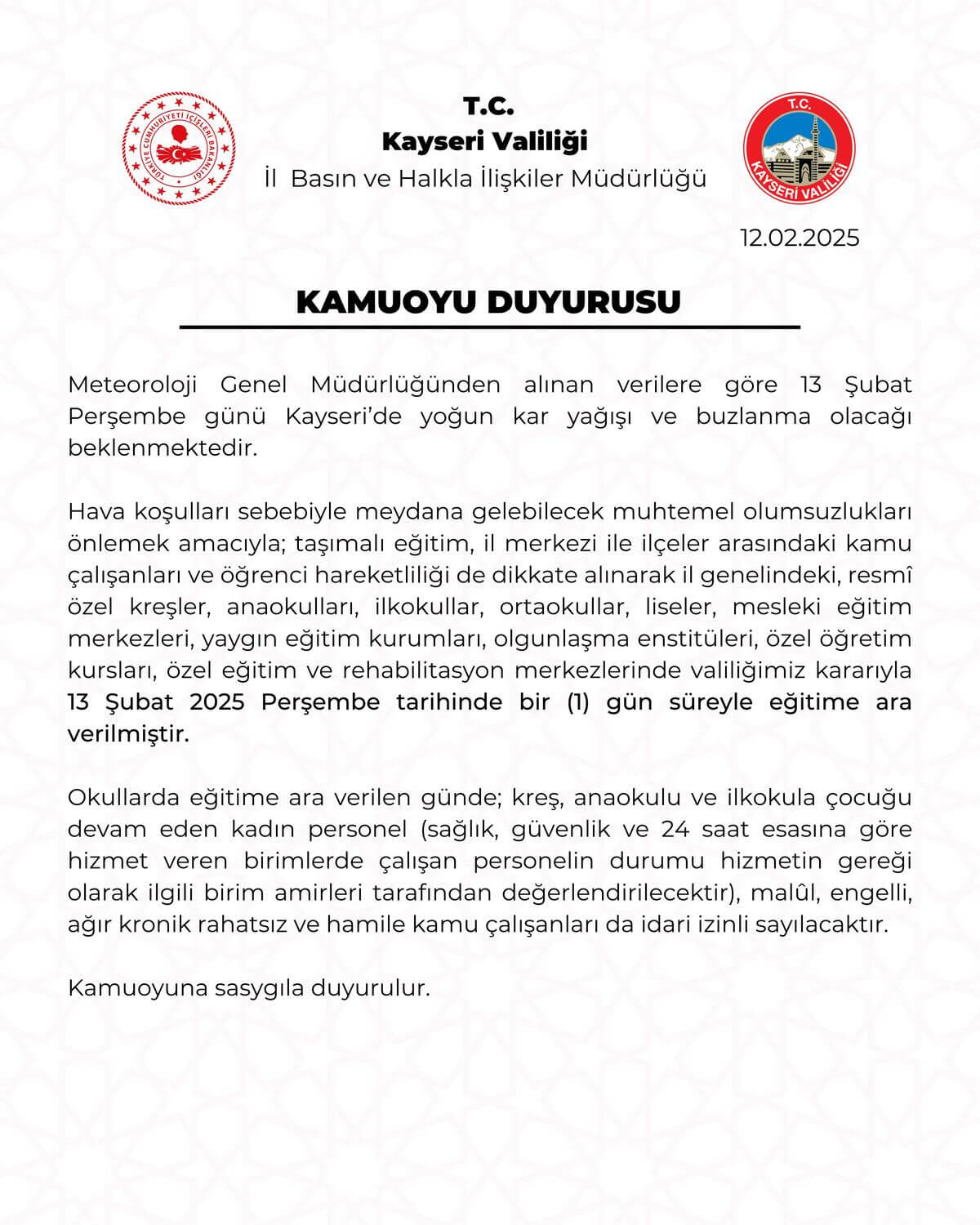 Kayseri'de yarın okullar tatil mi? Valilikten açıklama geldi!