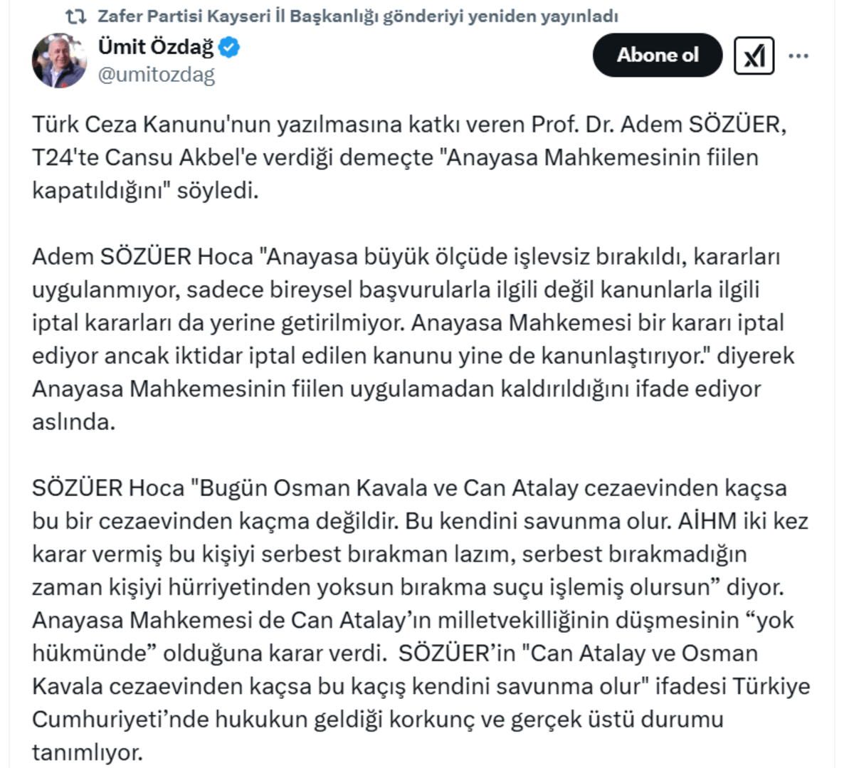 Ümit Özdağ’dan Şaşırtan Açıklama: Can Atalay ve Osman Kavala Cezaevinden Kaçsa...