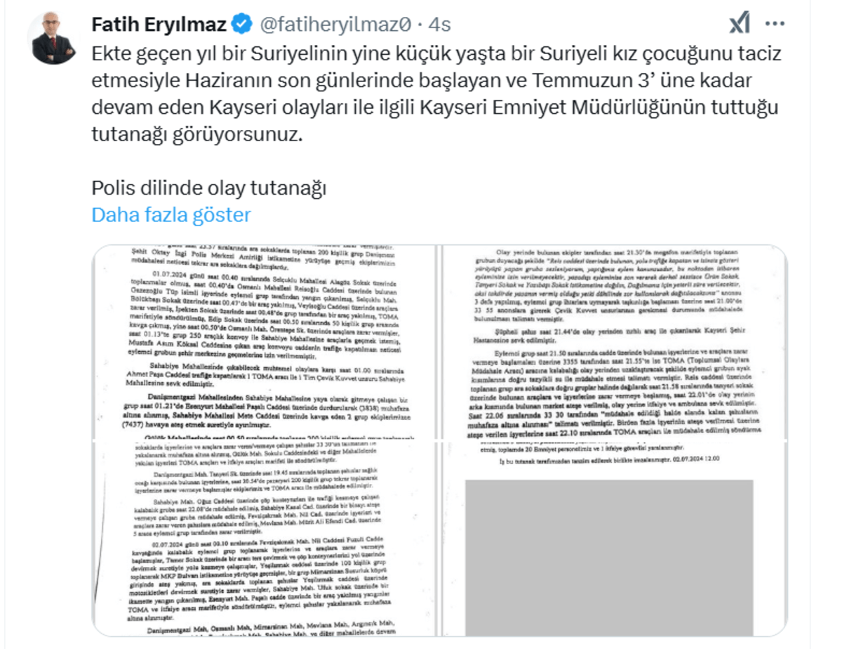 Kayseri Emniyeti’nin tutanağını paylaşıp isyan etti: Sanırım bazıları ders almamış!