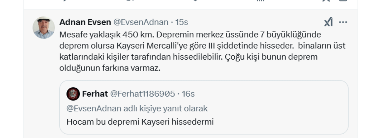 Kayseri deprem