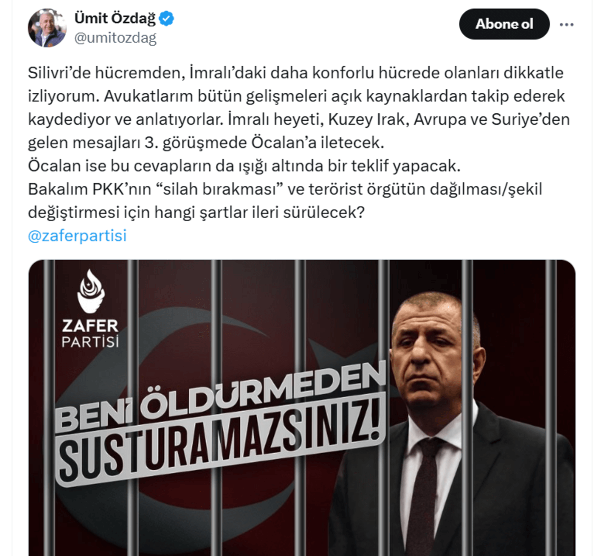 Tutuklu yargılanan Ümit Özdağ’dan konforlu hücre açıklaması!