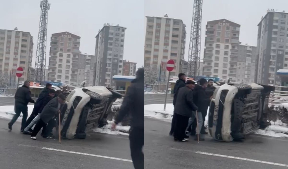 Kayseri’de Devrilen Aracı Bakın Nasıl Kurtardılar! (2)
