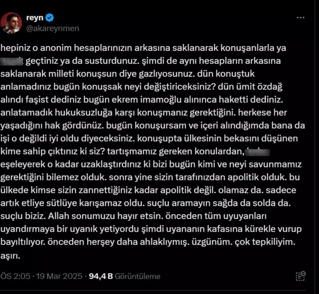 Reymen İmamoğlu gözaltına alınınca kendini tutmadı: Ümit Özdağ faşist dediniz!
