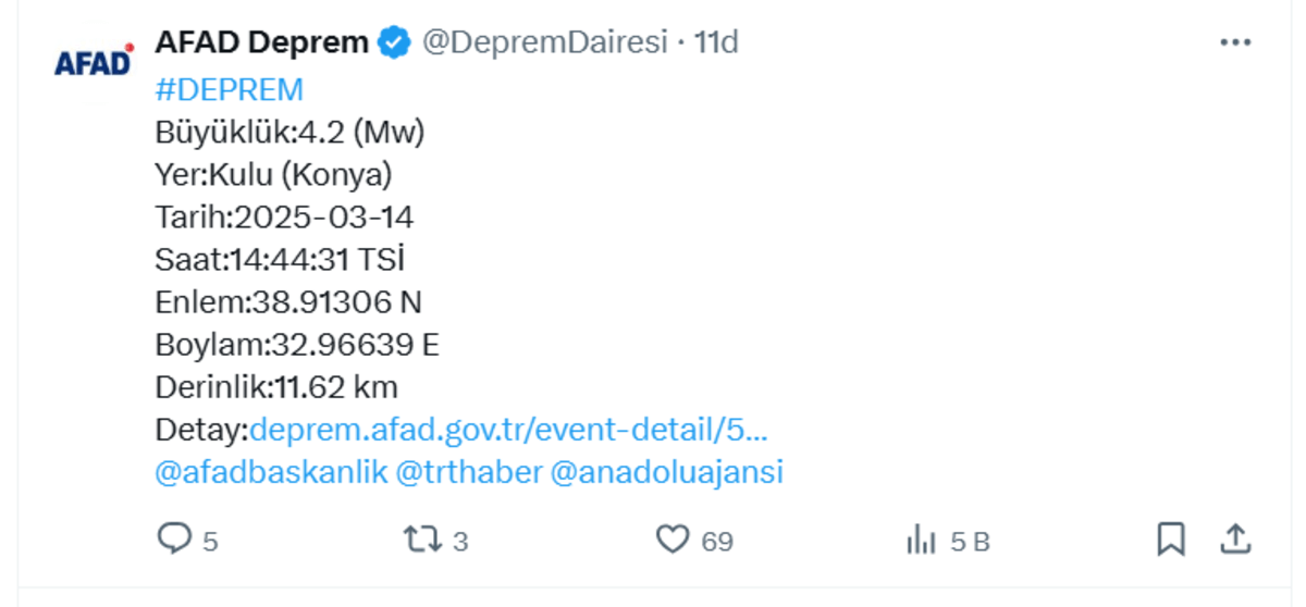 konya deprem