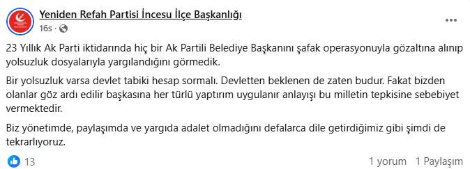 yeniden refah incesu ak parti tepki