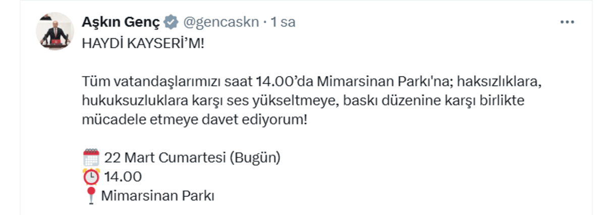 CHP Milletvekili Aşkın Genç, Kayseri ayakta diyerek halkı sokağa çağırdı!