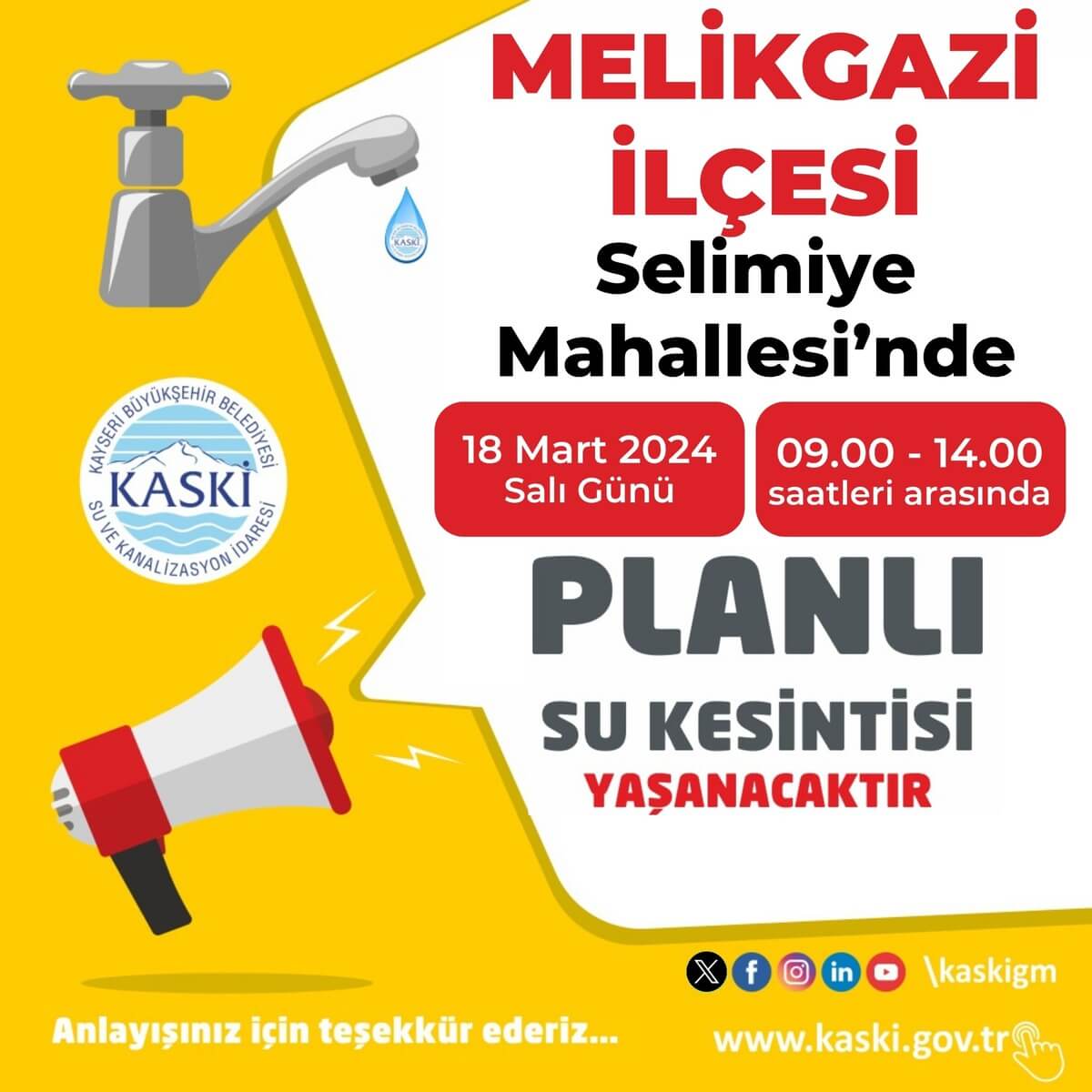 Kayseri’nin o ilçesine uyarı geldi! Saatlerce sürecek!