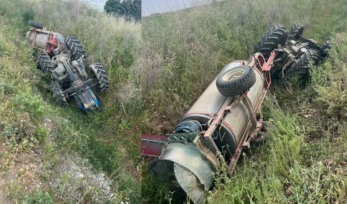 Adana Traktör Tarlada Devrildi