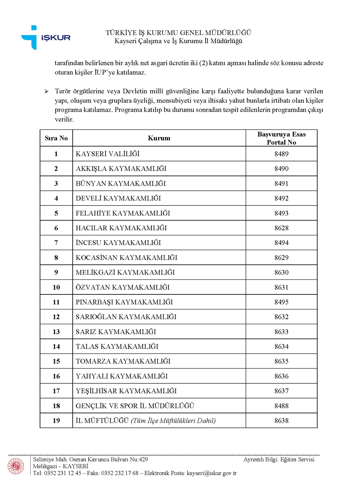 İşkur kayseri