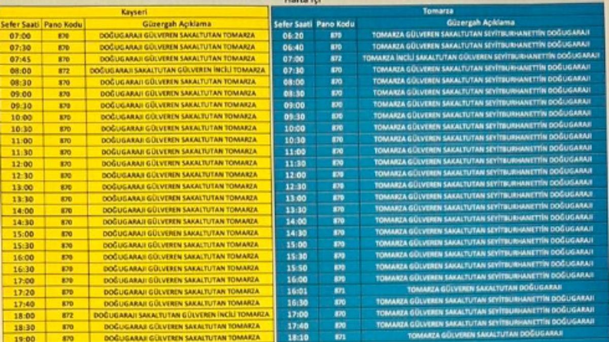 Tomarza Sefer Saatleri (4)