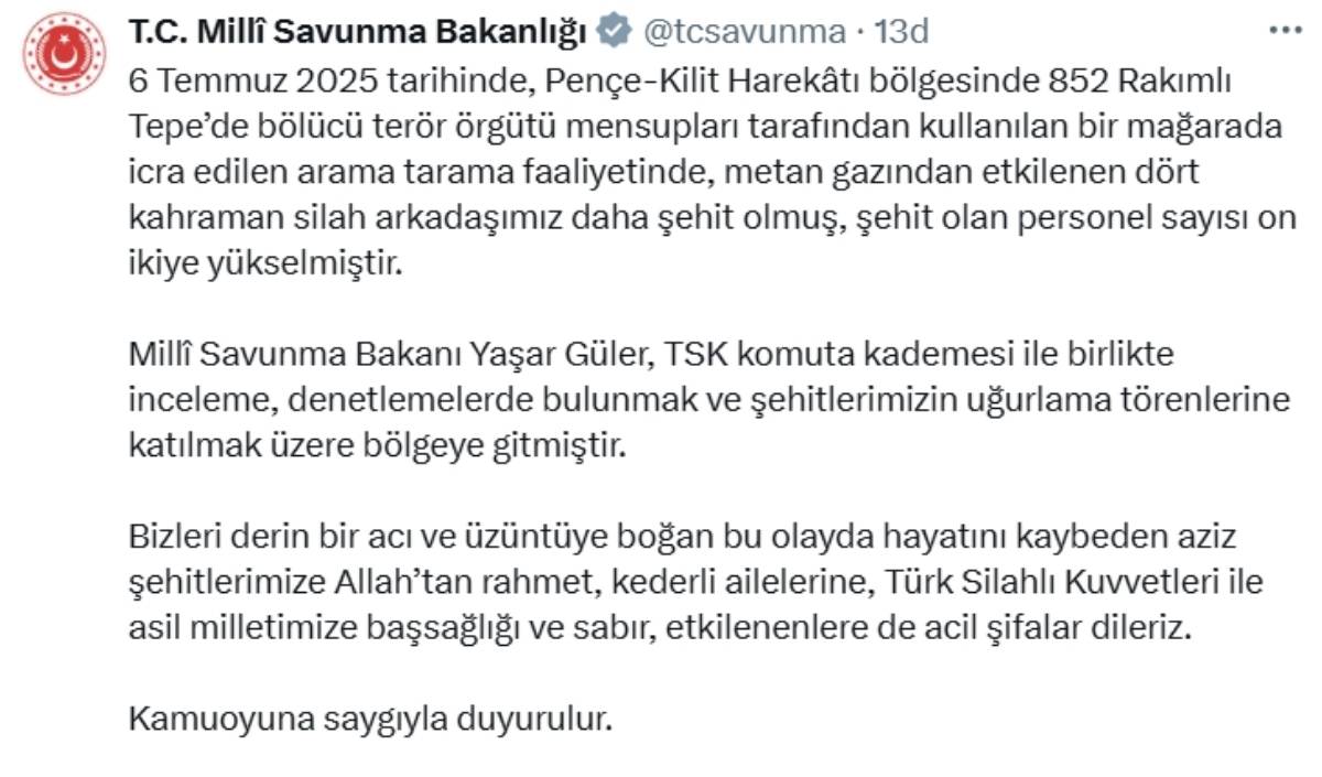 Pençe Kilit Harekatı'nda Acı Bilanço 12 Kahraman Şehit