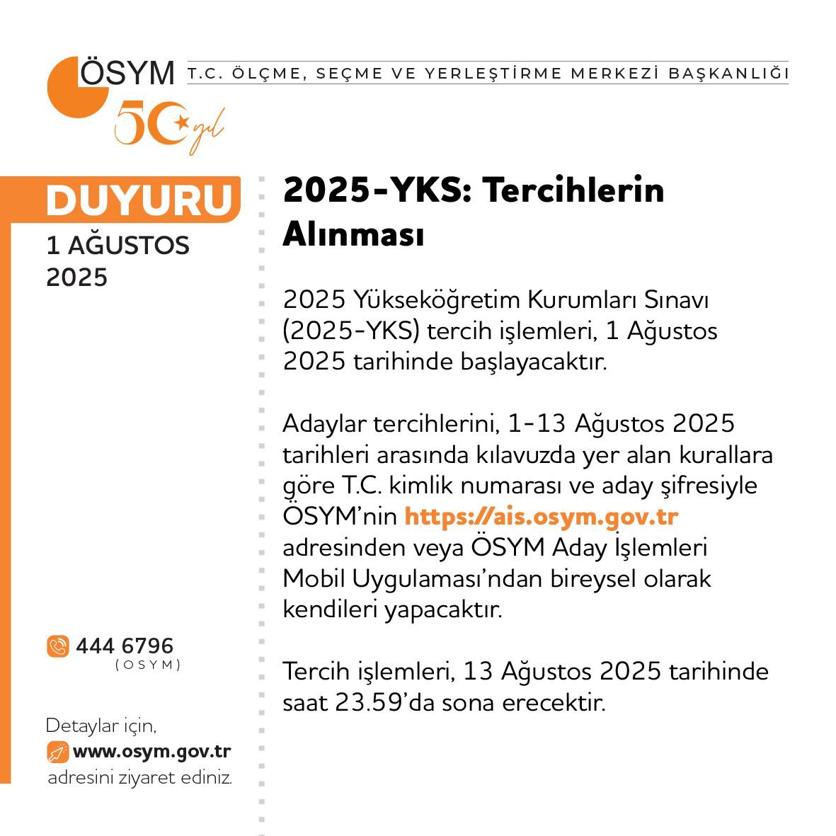 2025 Yks Tercih Süreci Başladı