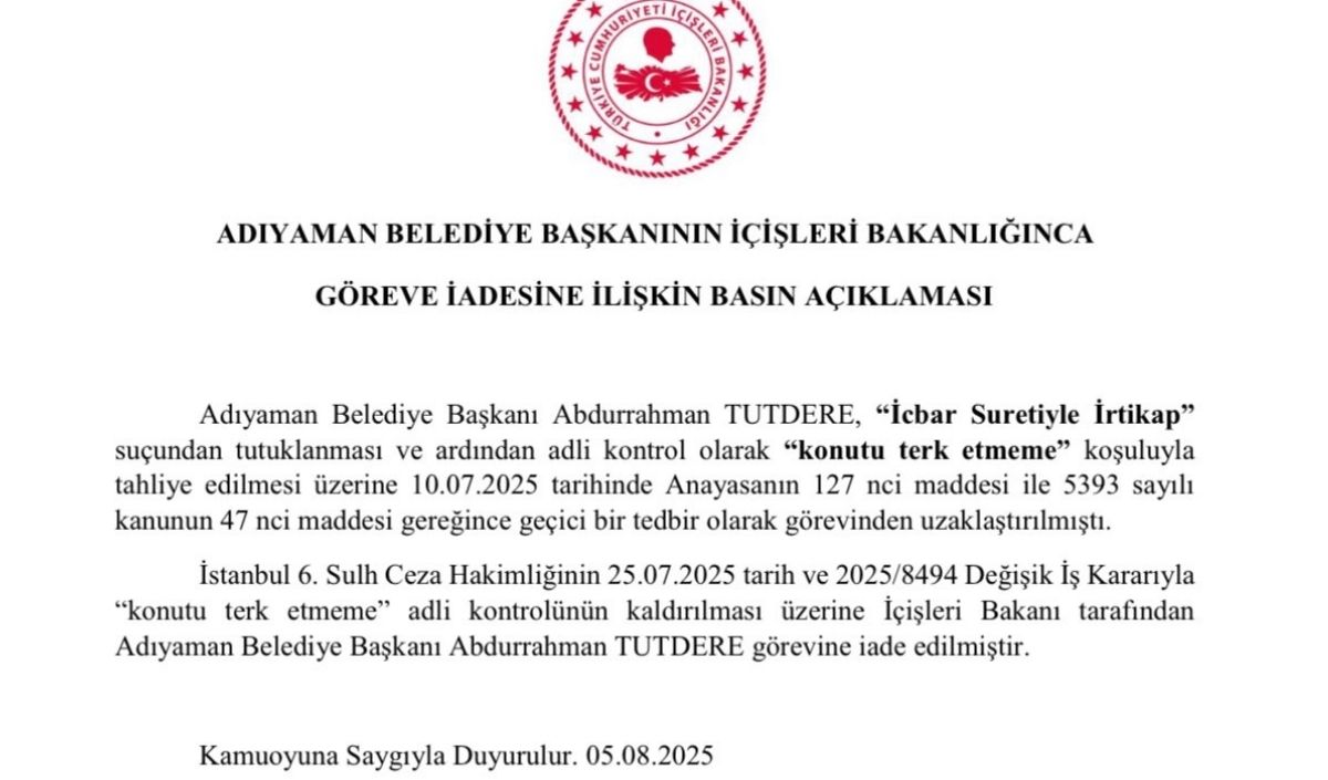 Abdurrahman Tutdere Bakanlık Açıklaması
