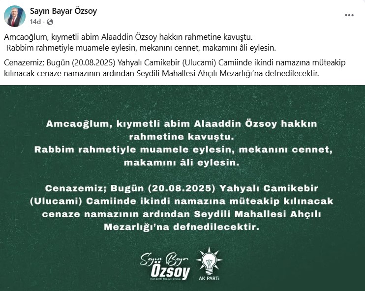 Ak Parti Kayseri Milletvekili Bayar Özsoy’un Acı Günü (2)