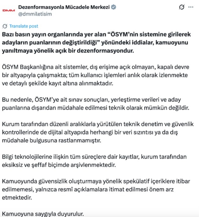 Dmm, Ösym Puan Değişikliği Iddialarını Yalanladı (1)-1