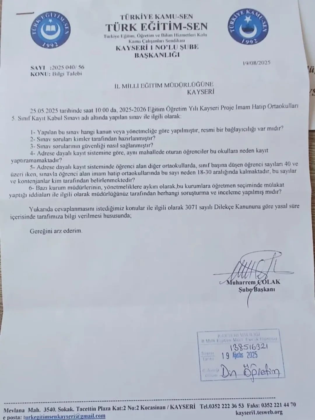 Kayseri’de Uydurma Sınav Iddiası! İmam Hatipler Sınavla Öğrenci Aldı-1