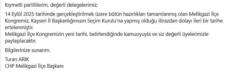Chp Melikgazi İlçe Kongresi Ertelendi! Gelen Yorum Dikkat Çekti (2)