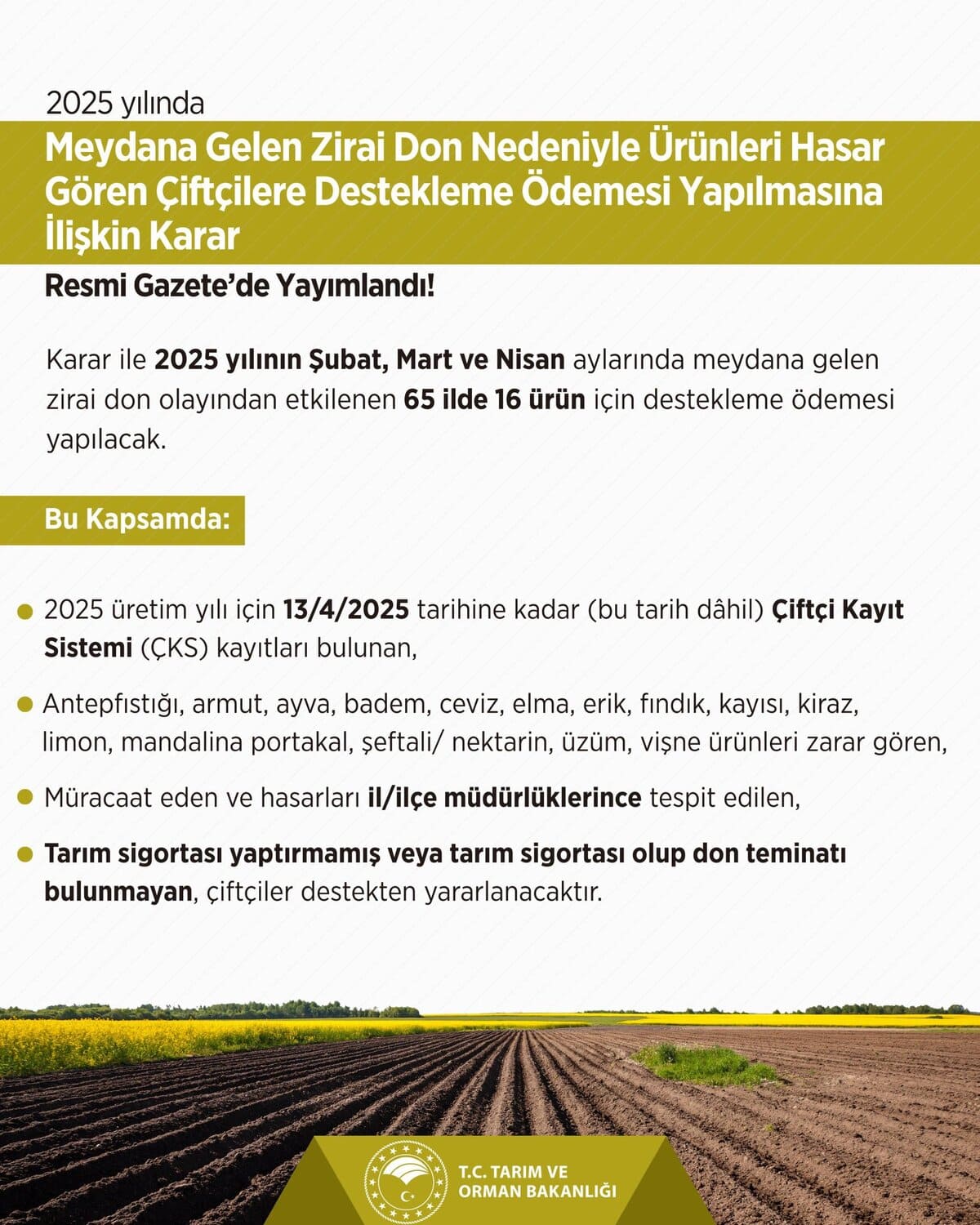 çiftçiye destek