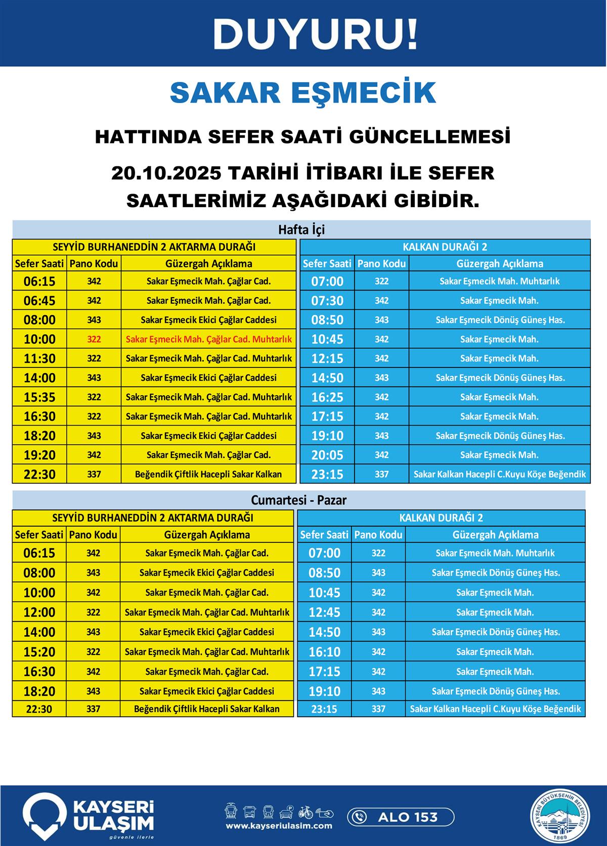 Güzergah ve otobüs seferleri kayseri