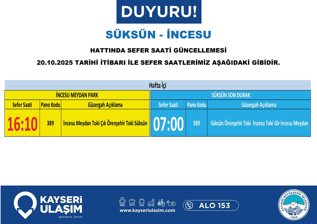Güzergah ve otobüs seferleri kayseri