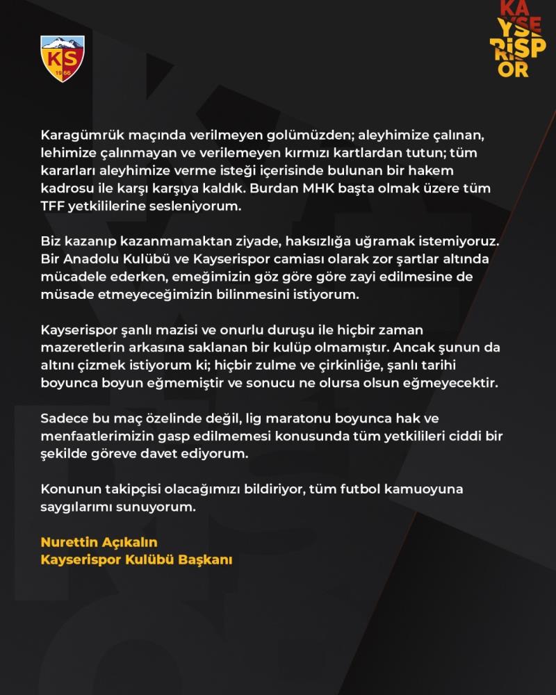 Açıkalın Maç Sonu Açıklama