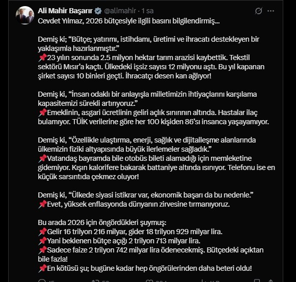 Başarır’dan Yılmaz’a Bütçe Tepkisi Tarım